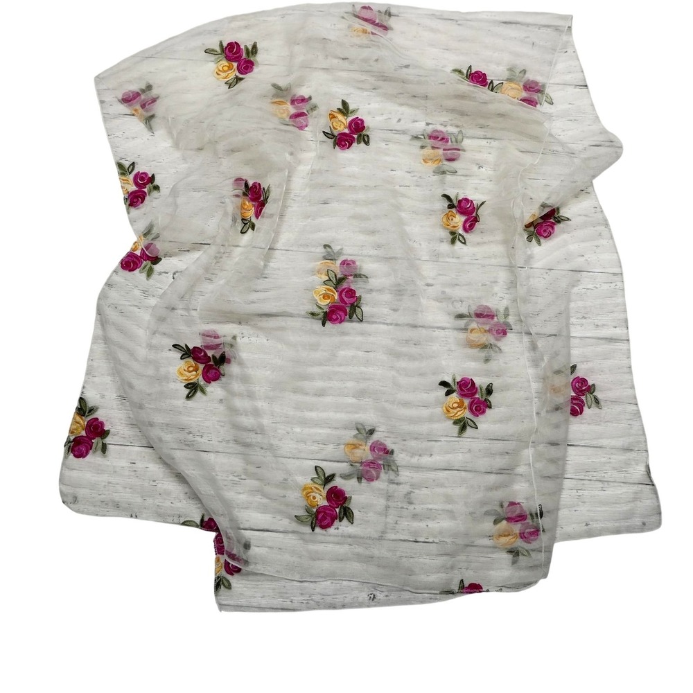 Corte Degli Aranci Scarf Womens One Size White Floral Embroidered Chiffon Italy